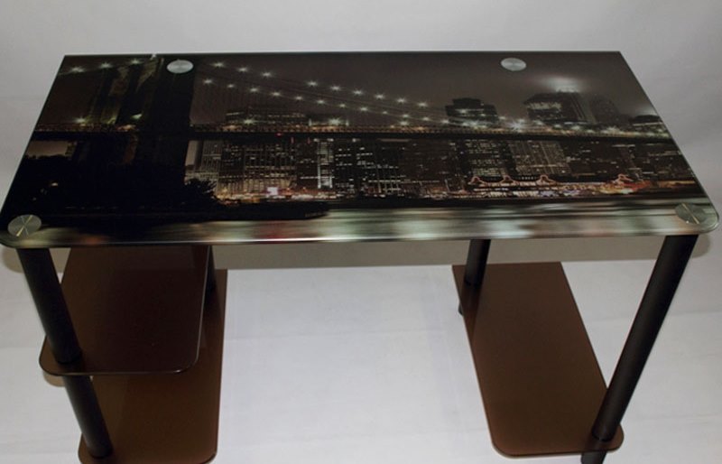 Компьютерный стеклянный стол Прмьер с фотопечатью Город