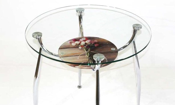 Стеклянный кухонный стол Вокал 18-4 (фотопечать на подстолье Полевые цветы)