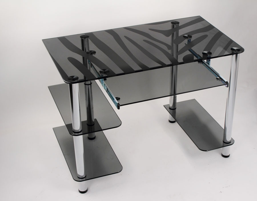 Компьютерный стол из стекла Премьер с рисунком "Зебра" (серый)