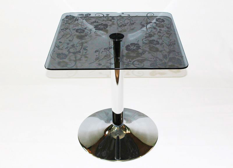 Стеклянный кухонный стол Троя 10-К (серый с узором №6)